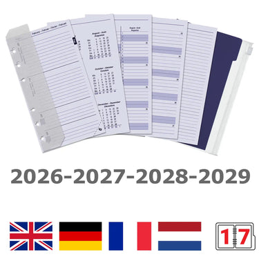 6316-26-27-28-29 170 x 95 mm Personal Agenda de liant recharge complète set hebdomadaire en de fr nl 2026 2027 2028 2029